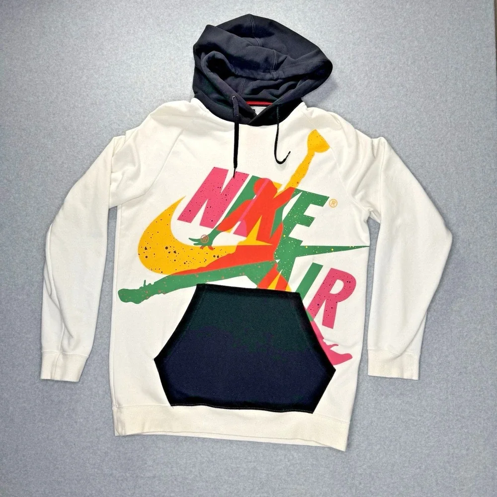 Jordan Hoodie Mens L White Black Jumpman Classics Nike Air Pullover CV7411-100